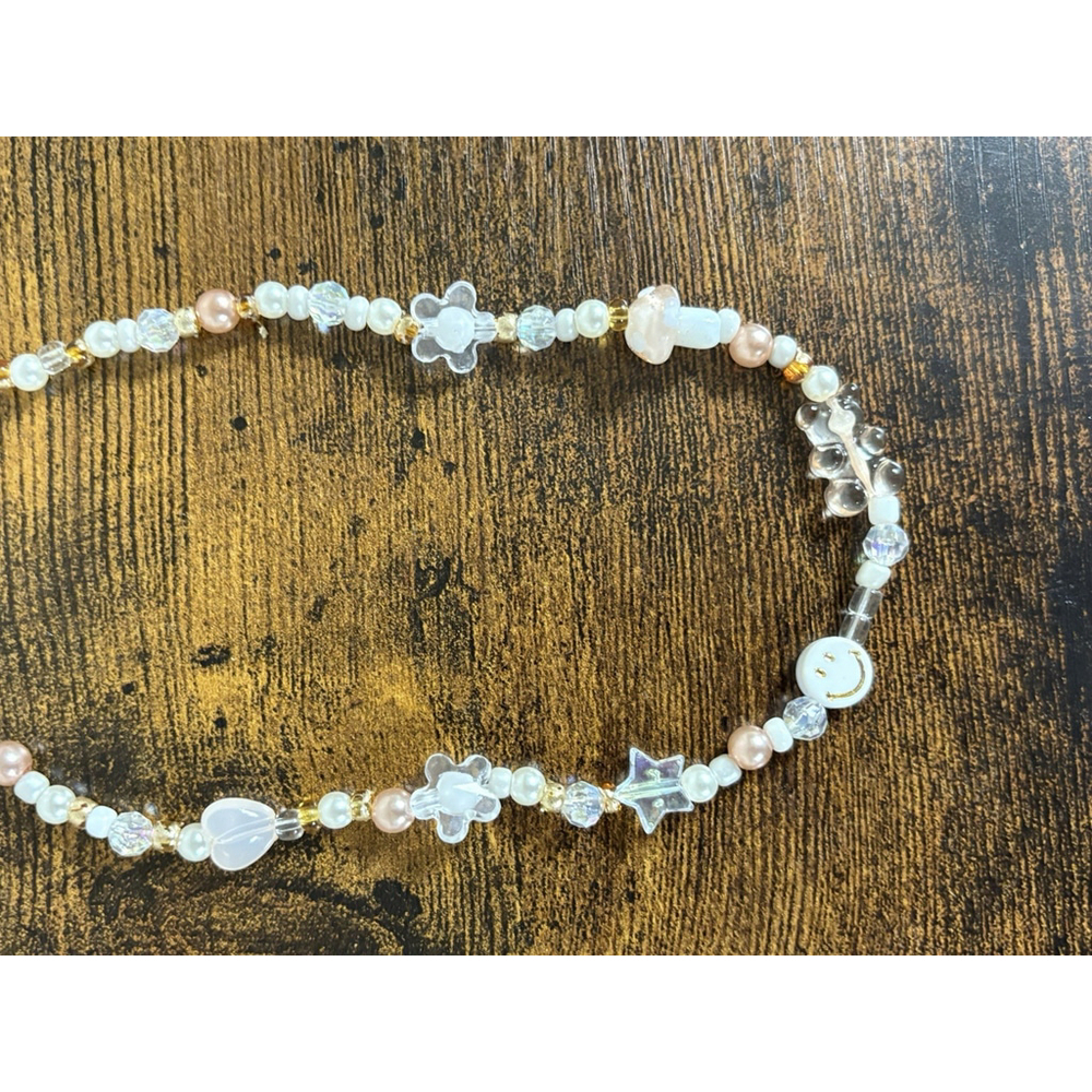 Y2K Kawaii Beaded Necklace Pearl Smiley Star Heart Flower Charm Choker - Picture 4 of 8